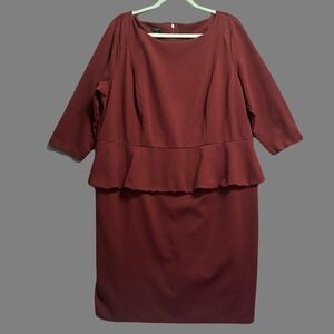 Talbots Peplum Dress Plus Size 16W Burgundy Ponte Knit Modest Office Career